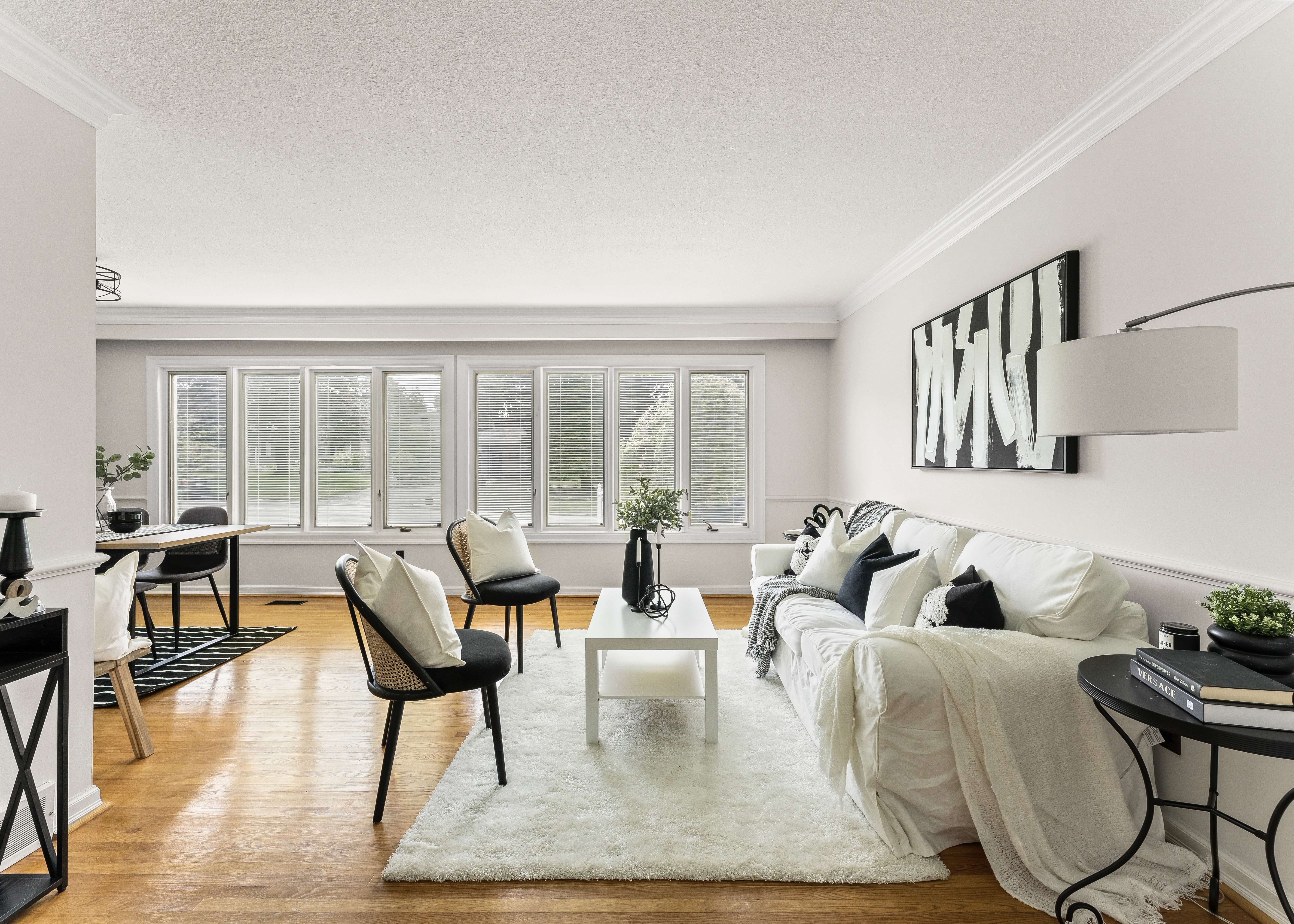 Bright living room after professional interior painting in a neutral colour