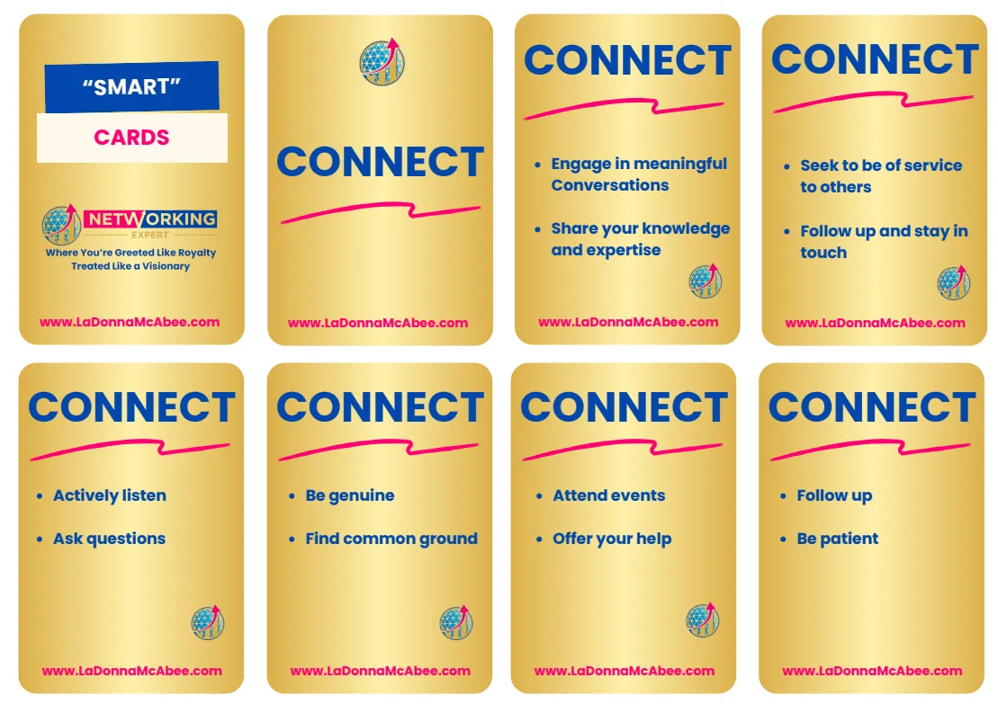 A vibrant, 3:2 aspect ratio image showing a diverse group of adults gathered around a table, each holding a different Smart Card. The cards are colorful, with bold typography, and the group is engaged in lively discussion. The background is a bright, modern workspace with natural light and creative decor.