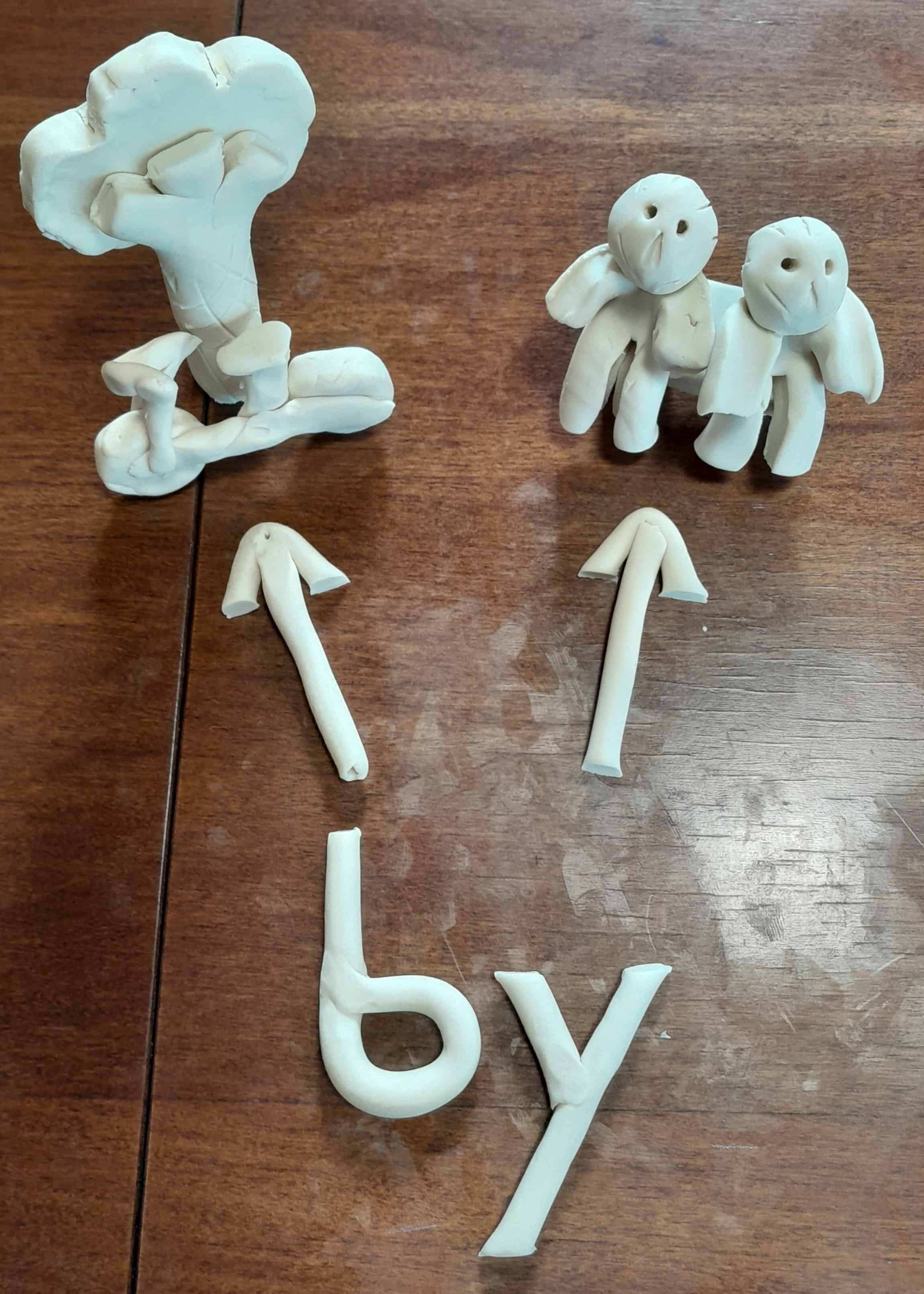 Davis Symbol Mastery clay model of the word "by" used to resolve dyslexia disorientation and build mental anchors for abstract words