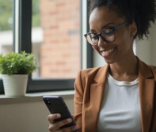 Customer using a mobile phone to sign up for Advantage HPE text message updates and service notifications.