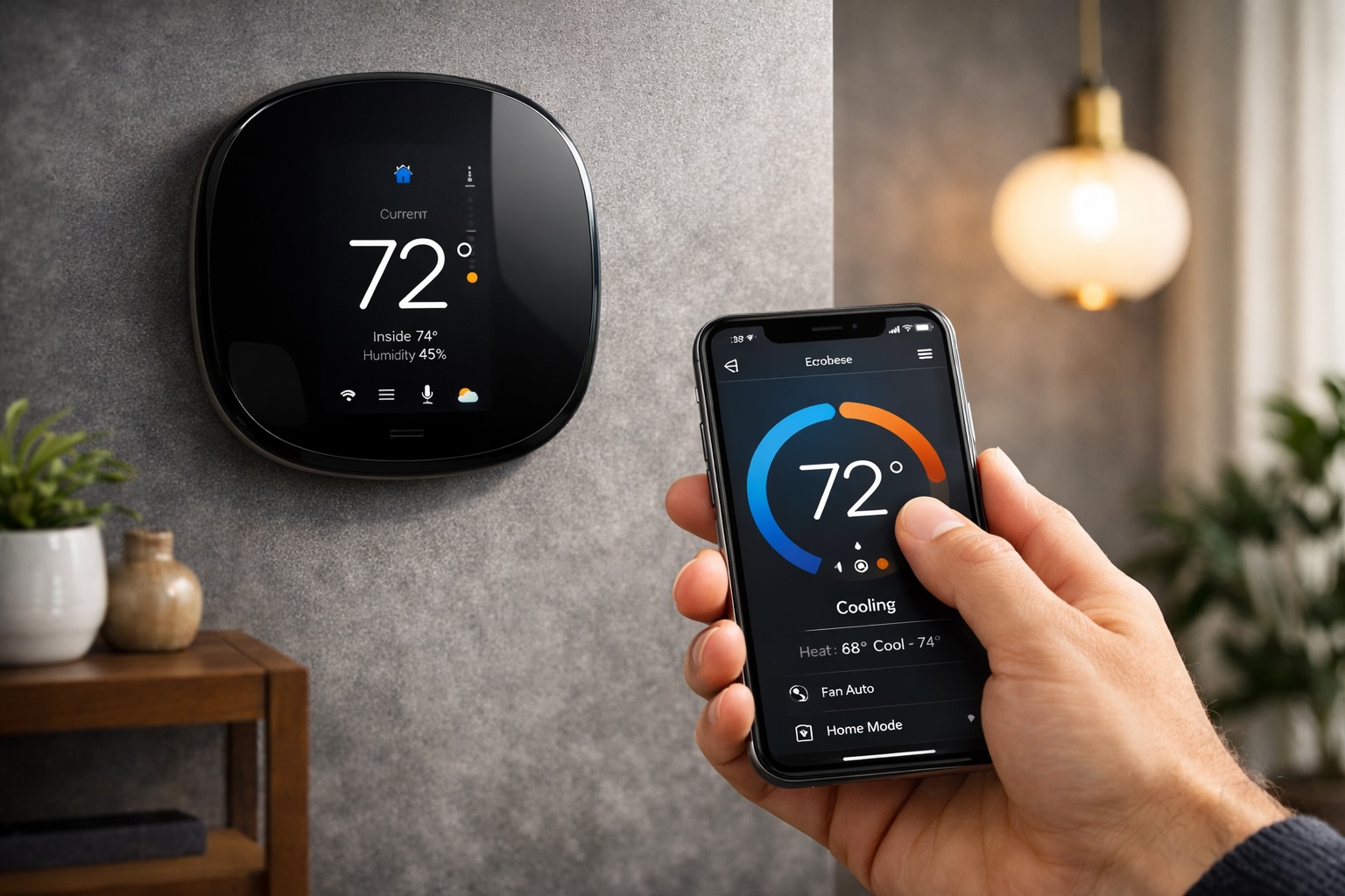 Smart thermostat controlling residential air conditioning system