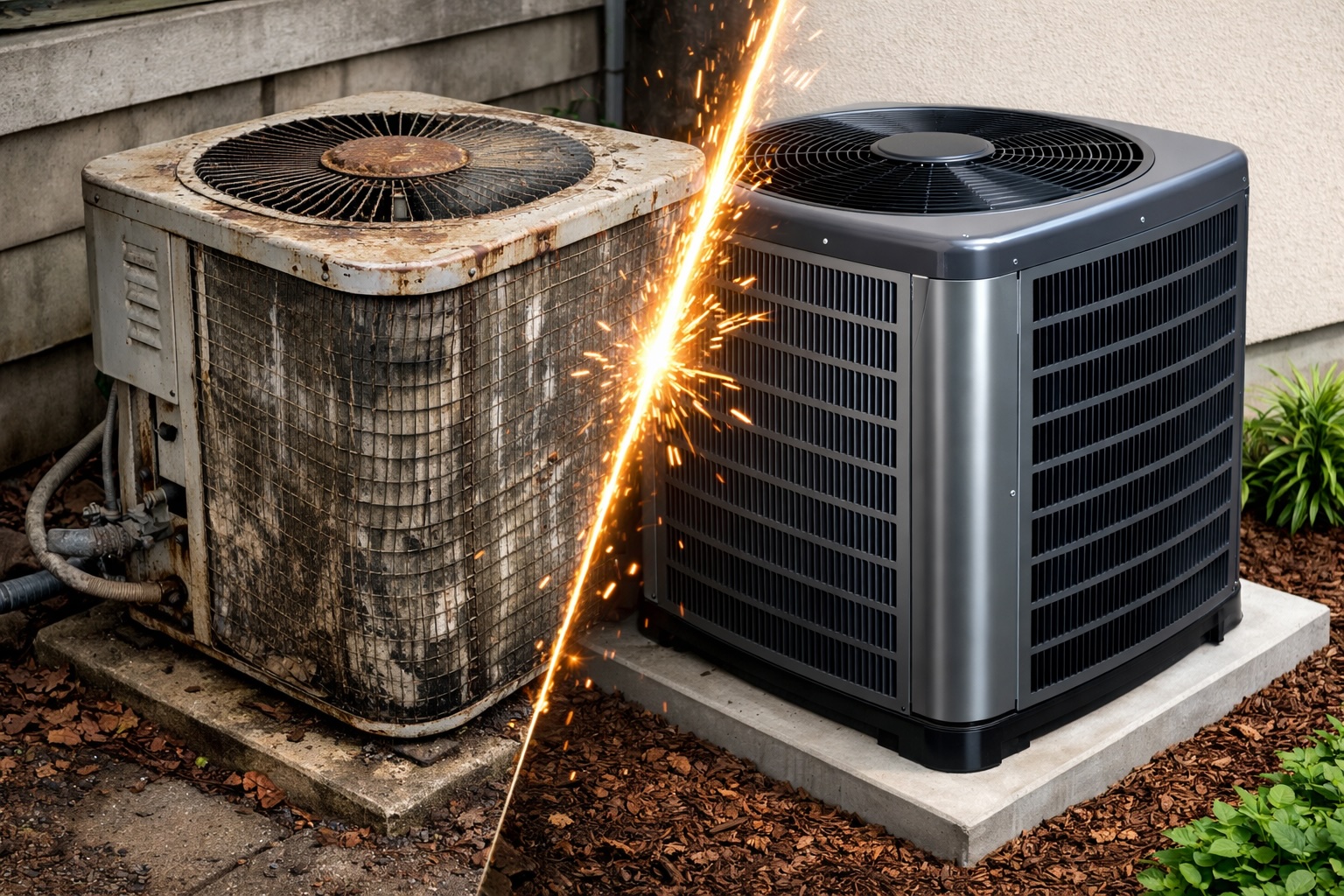 Advantage HPE HVAC system replacement with a new energy-efficient unit.