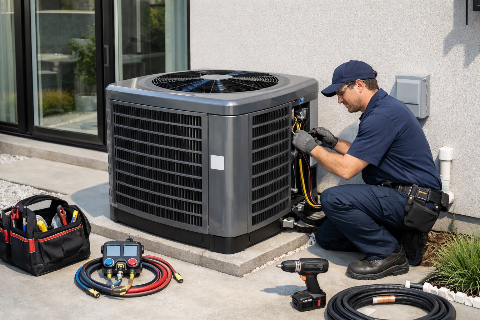 Advantage HPE technician completing residential HVAC repair service.