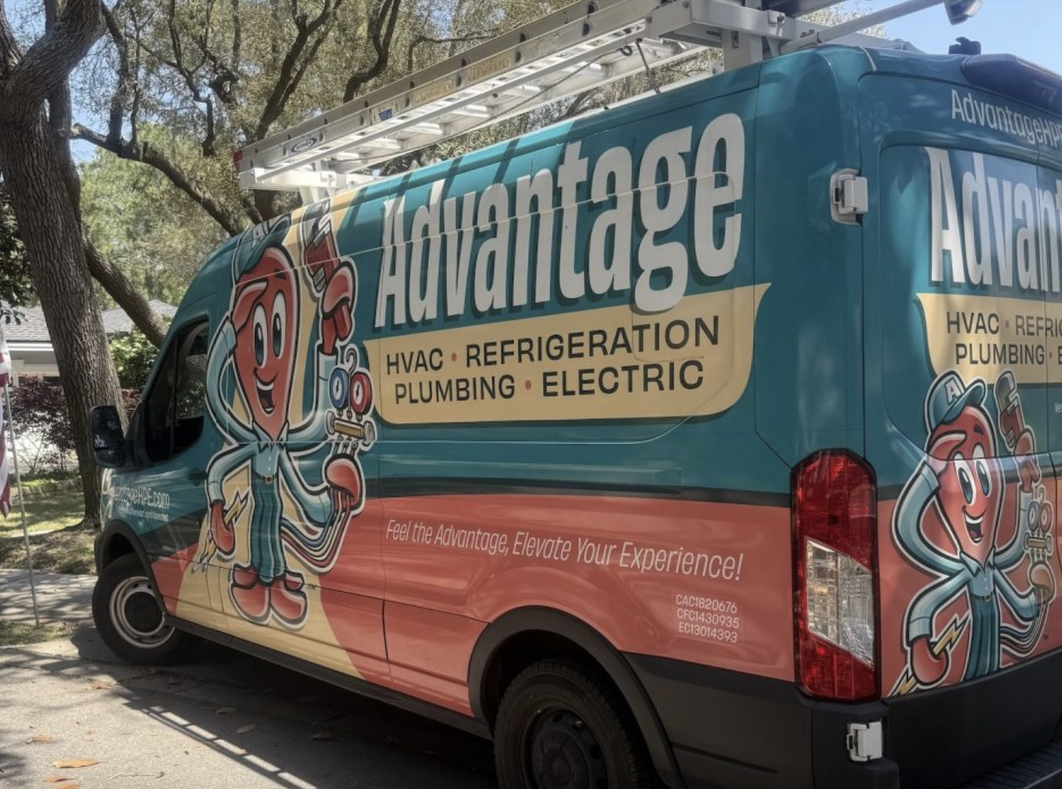 Advantage HVAC, Plumbing, and Electrical service van showcasing HVAC, plumbing, refrigeration, and electrical replacement services throughout Northwest Florida
