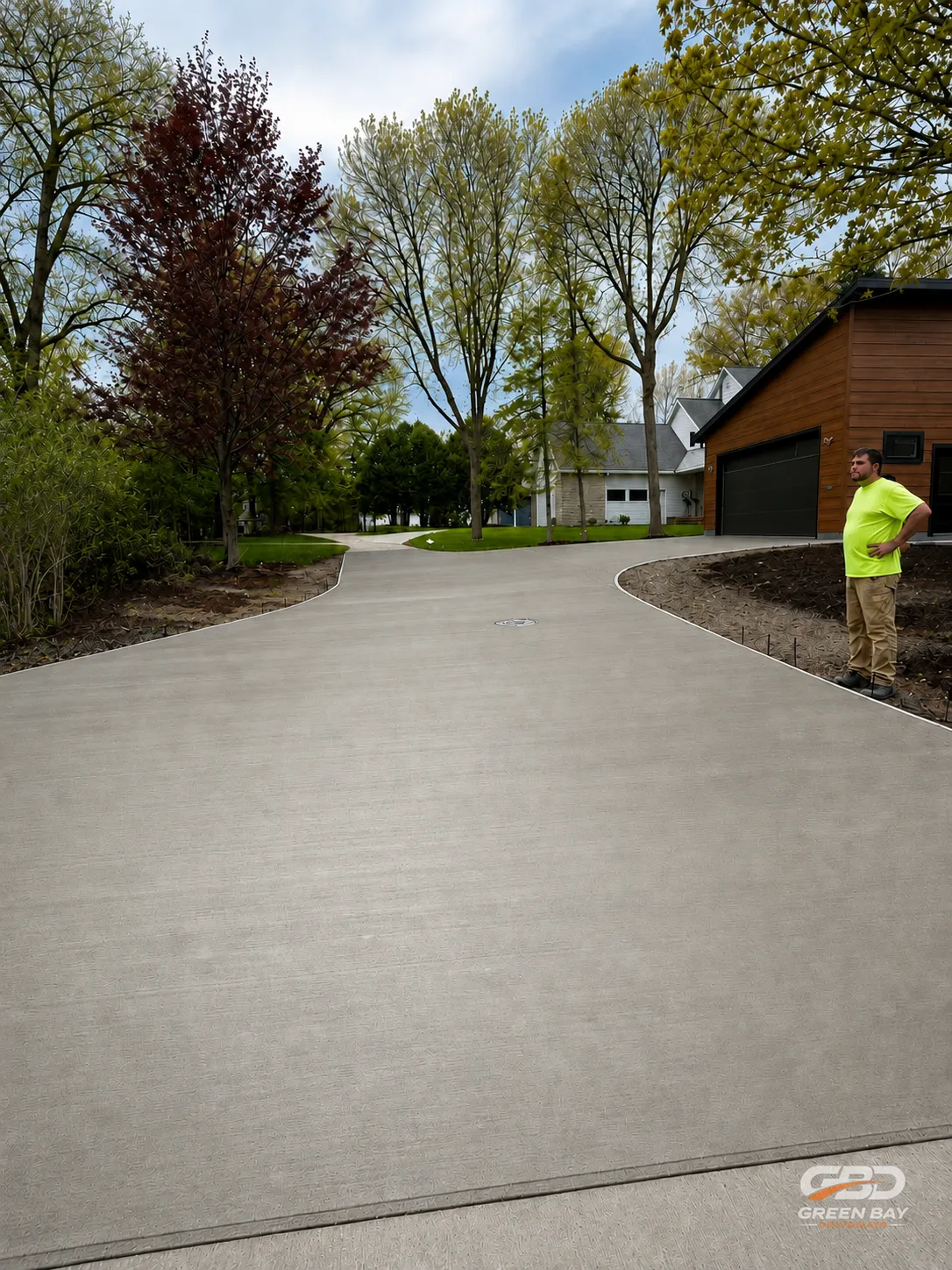 Newly poured concrete driveway surface curing and setting in place