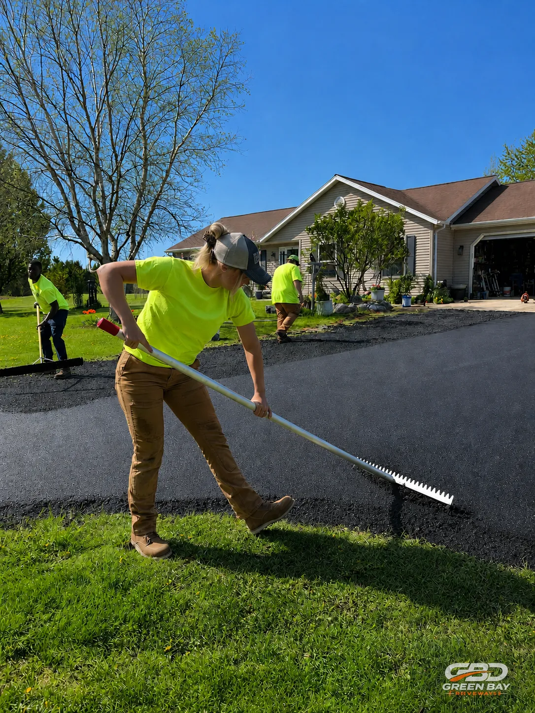 Operator grading and leveling ground surface for concrete or asphalt installation