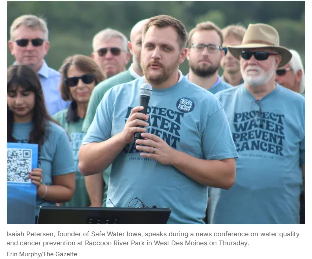 Safe Water Iowa Founder Isaiah Petersen speaks at Protect Water Prevent Cancer Press conference
