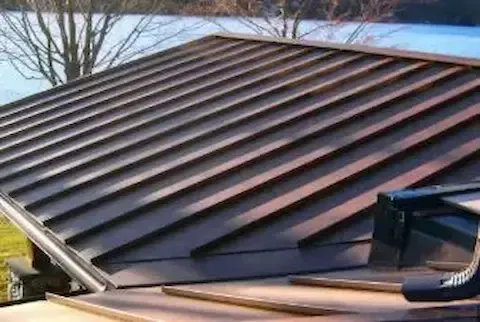 Standing seam metal roof panels installed on residential home by Brooklyn Park Roofing Co