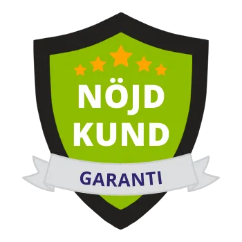 Sköldformad symbol med texten "NÖJDKUNDGARANTI"