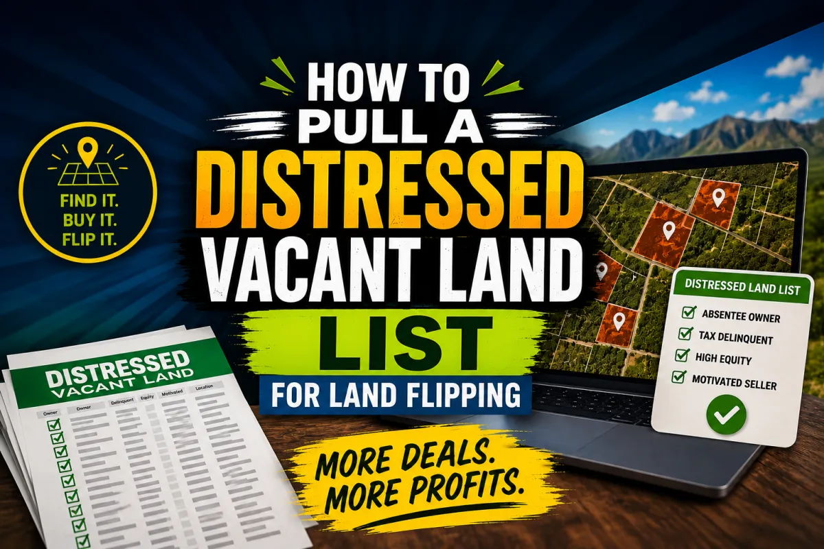 Distressed vacant land list for land flipping and lead generation