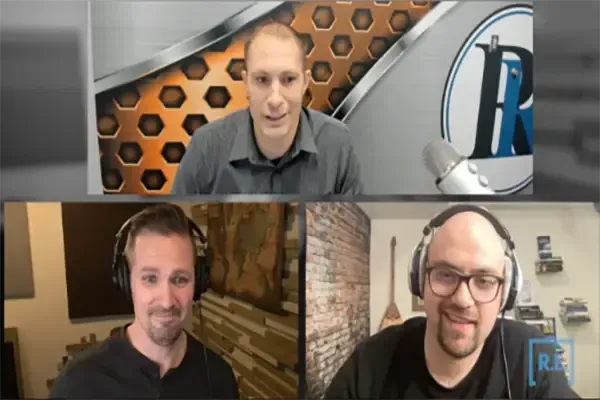 Podcast interview featuring land investing and real estate professionals discussing land flipping, business systems, CRM tools, and real estate investing strategies.