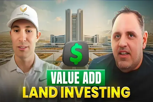 Podcast episode featuring Travis King and Mike Marshall discussing value-add land investing strategies, development opportunities, and scaling land deals