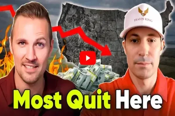 Podcast episode featuring Travis King and Seth Williams discussing land investing challenges, market downturns, and why many investors quit too early