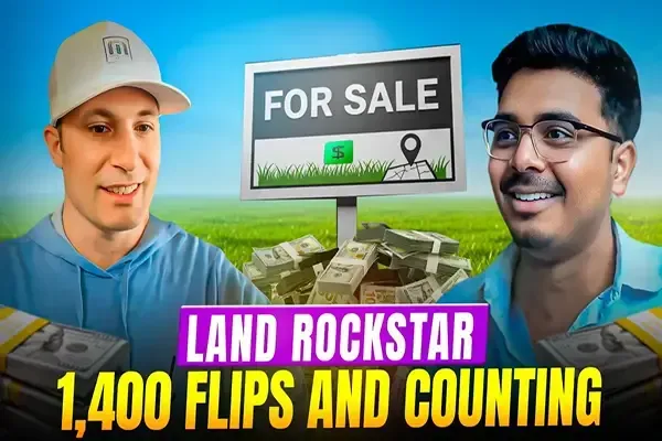 Podcast episode featuring Travis King and Peter Nukasani discussing scaling a land flipping business, completing over 1,400 flips, and long-term investing success