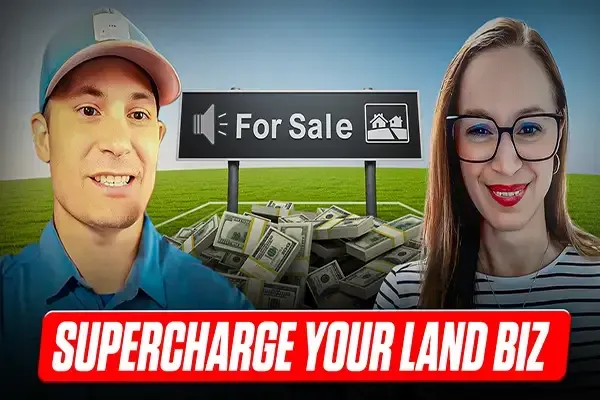 Podcast episode featuring Travis King and Alicia Jarrett discussing lead generation, seller outreach, and scaling a land investing business with Supercharged Offers