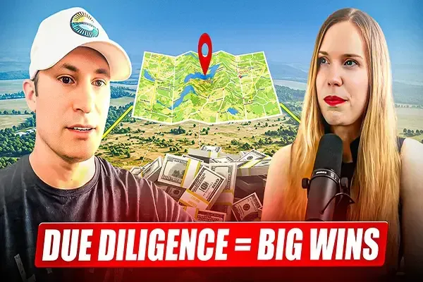 Podcast episode featuring Travis King and Erika Benson discussing land due diligence, property research, and avoiding costly mistakes in land investing