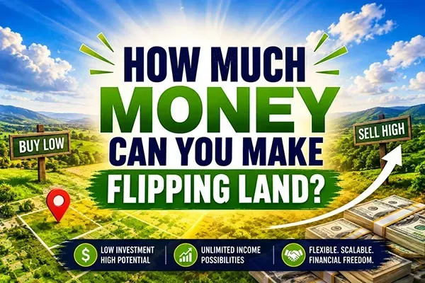 How much money can you make flipping land, illustrating buy low sell high strategies, vacant land investing profits, scalable income opportunities, and financial freedom through land deals
