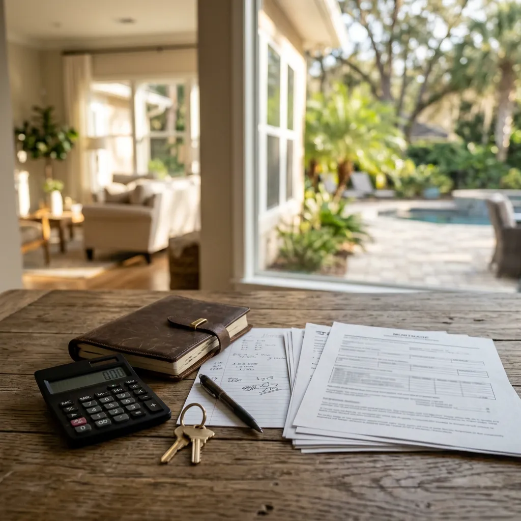 Northeast Florida home-buying budget planning with keys, calculator and home in the background