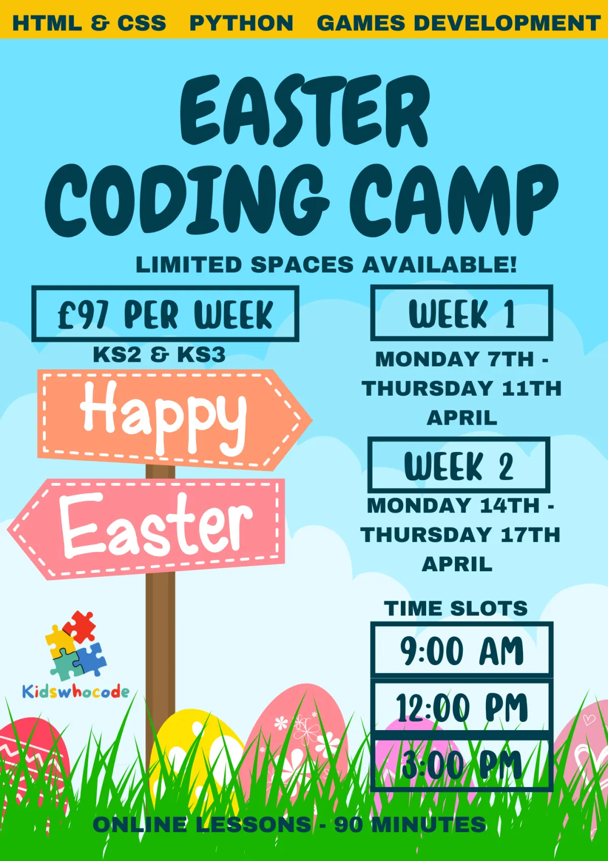 "A child excitedly designing a game or animation using colorful code blocks on a laptop, surrounded by icons of creativity like paintbrushes and light bulbs."