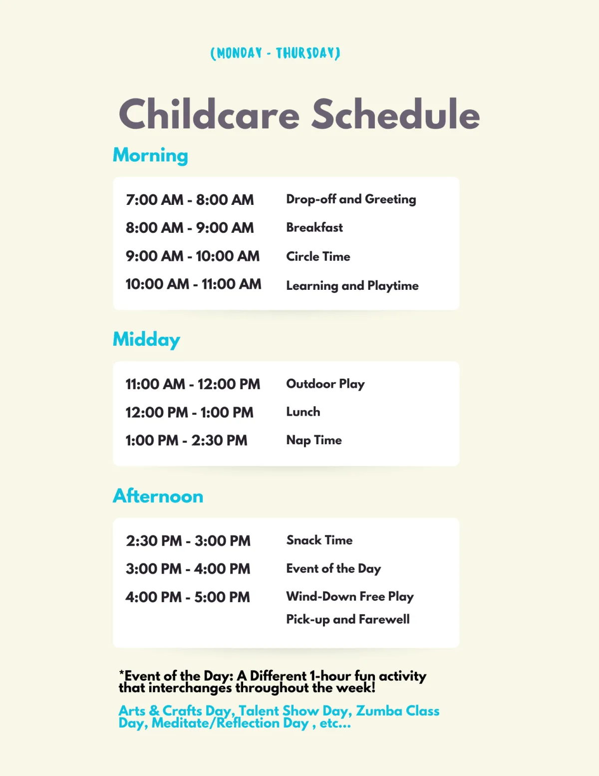 full time daycare, part time daycare