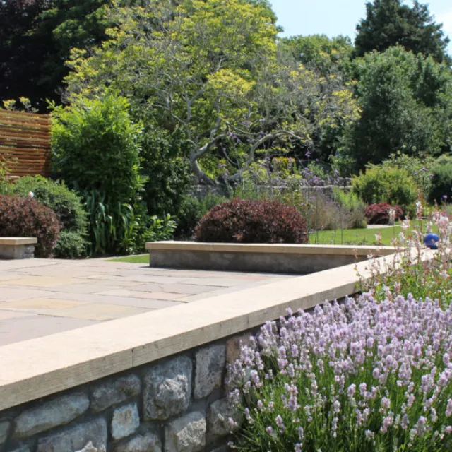 Patio with established garden planting in Bromsgrove garden