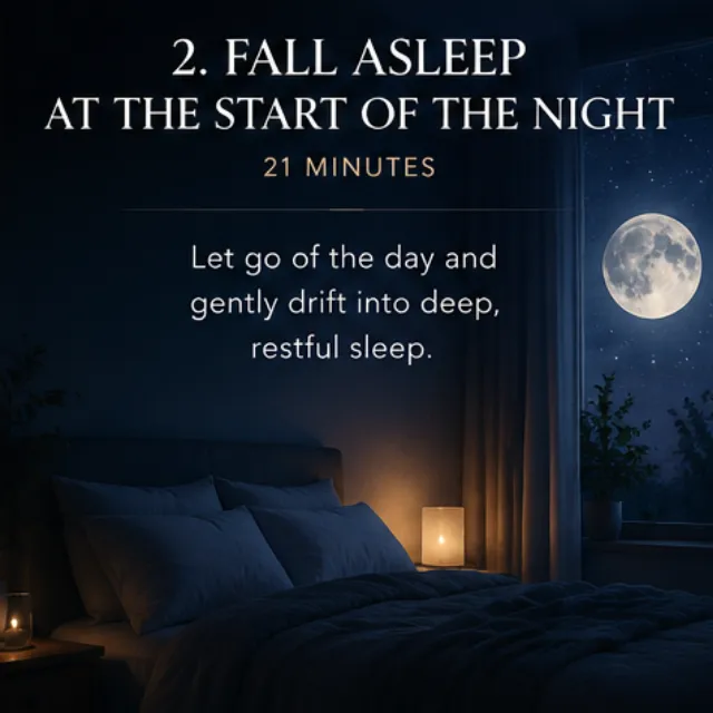 A peaceful bedroom at night with moonlight shining through the window, representing a hypnosis recording designed to help listeners gently fall asleep at bedtime.