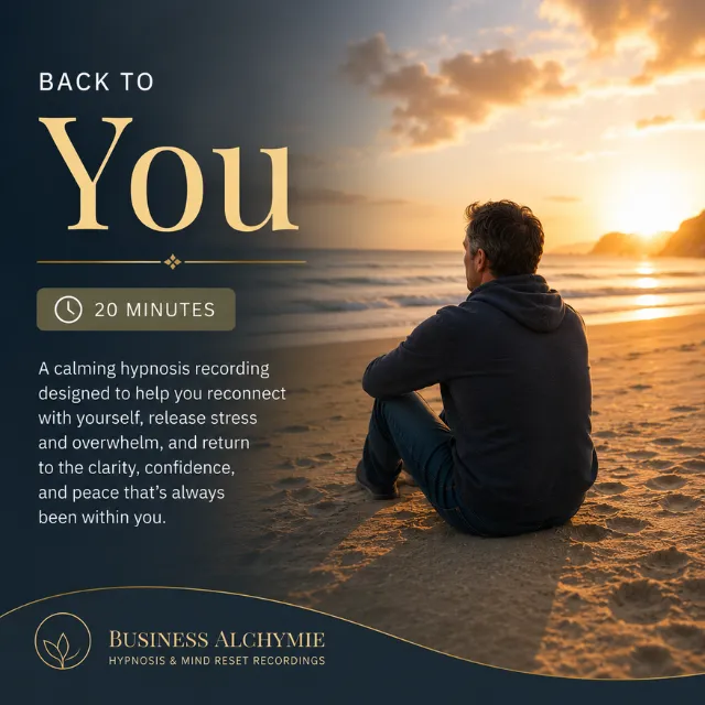 A calming hypnosis recording cover showing a woman painting over a white wall with black paint beneath a crescent moon, symbolising quieting racing thoughts before sleep.