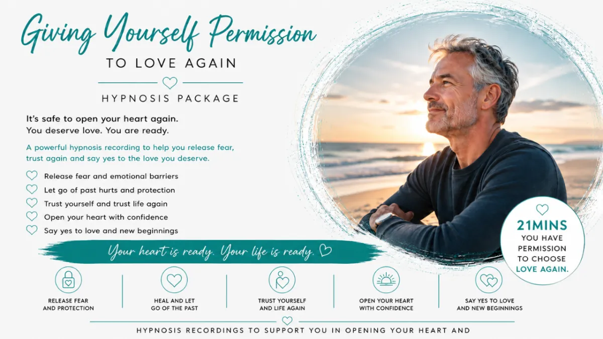 Man sitting peacefully on a beach looking towards the horizon, symbolising opening your heart after loss, finding love again and embracing new possibilities.