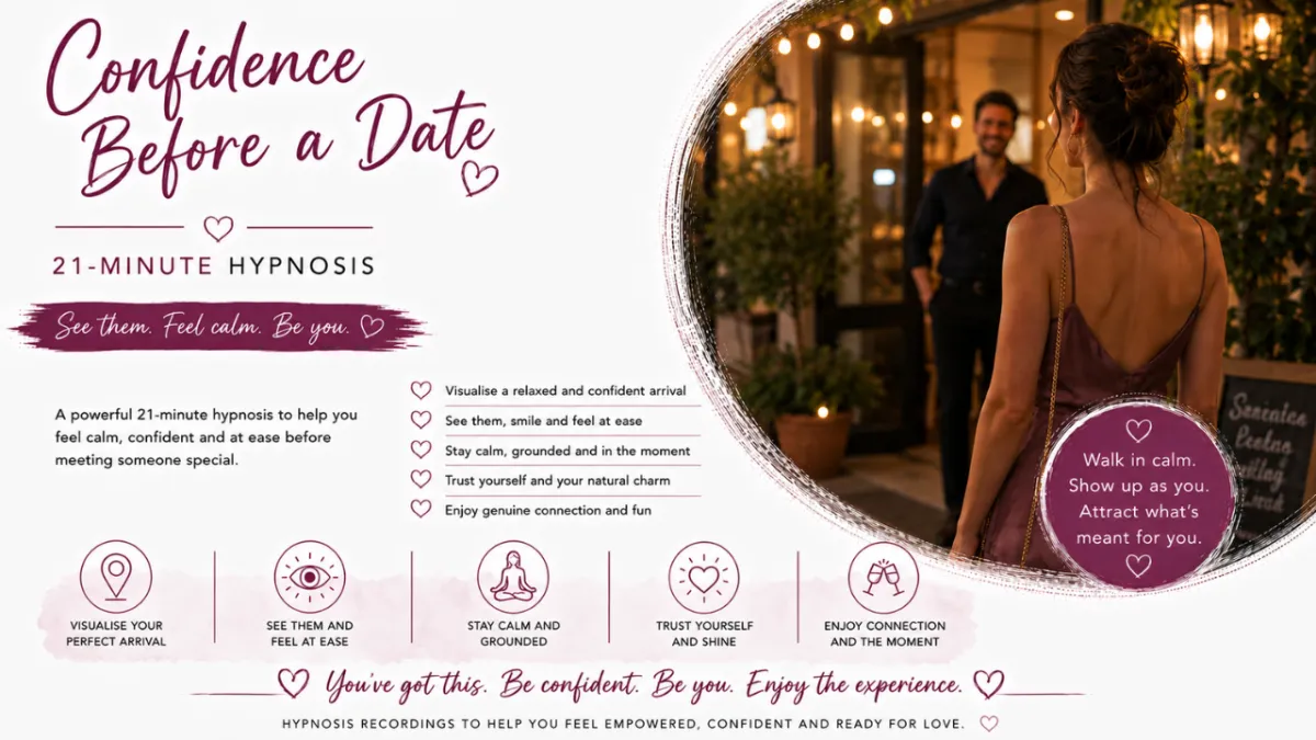 Woman arriving for a date and greeting a man with confidence, symbolising feeling calm, relaxed and comfortable meeting someone new.