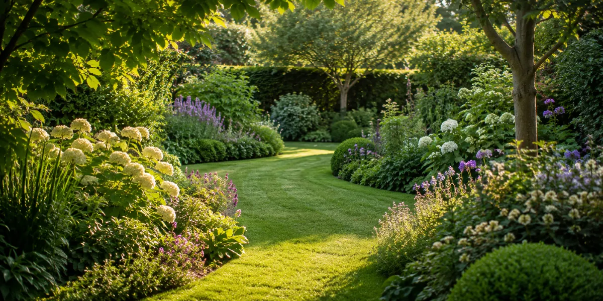 Beautifully maintained established garden with mature planting, flowering borders and lawn in Bromsgrove