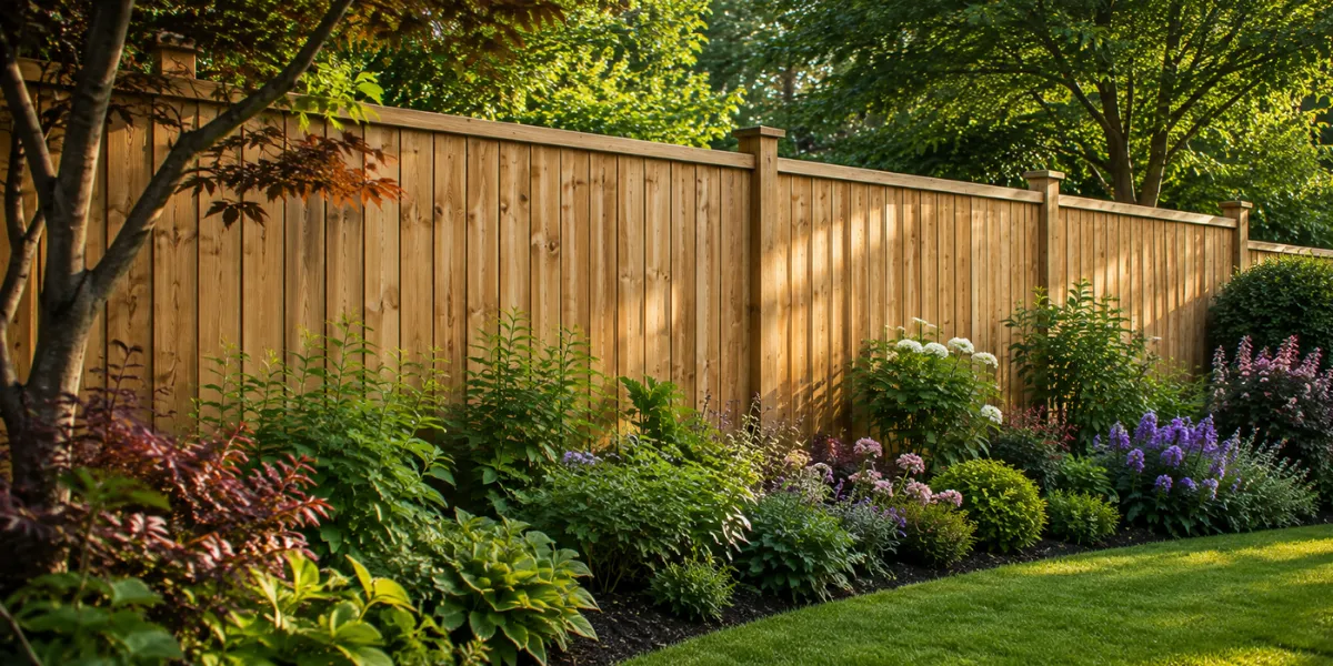 Feather edge garden fencing with mature planted borders in Bromsgrove