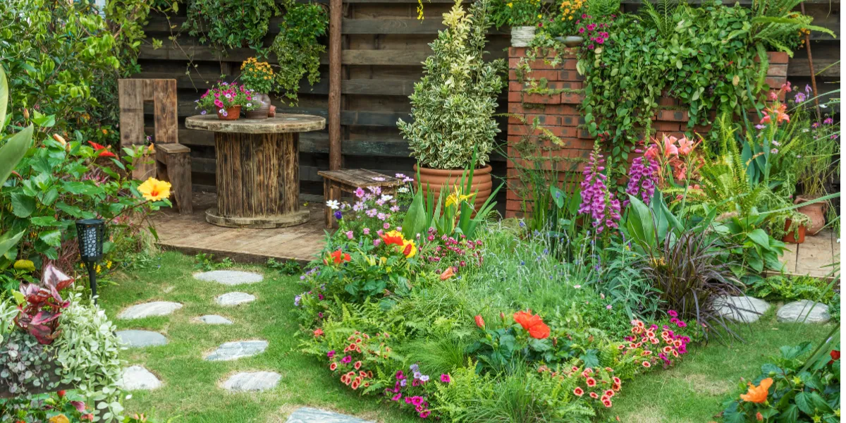 Established garden with mature planting and patio area in Barnt Green