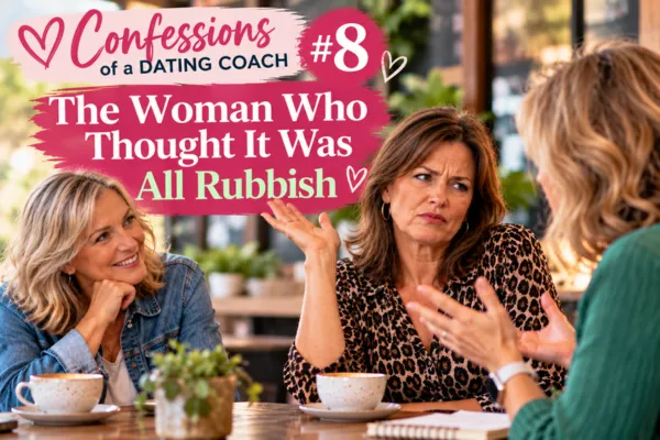 Confessions of a Dating Coach No. 8 – three women talking over coffee while one reacts dismissively during a conversation.