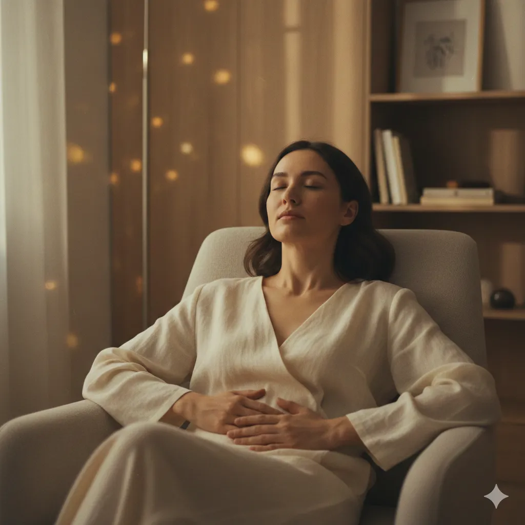 Femme en séance de relaxation pour hypnose thérapeutique ASCA à Lausanne