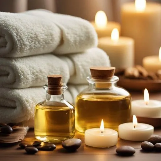 Huiles chaudes, serviettes et bougies pour un massage ayurvédique ASCA à Lausanne