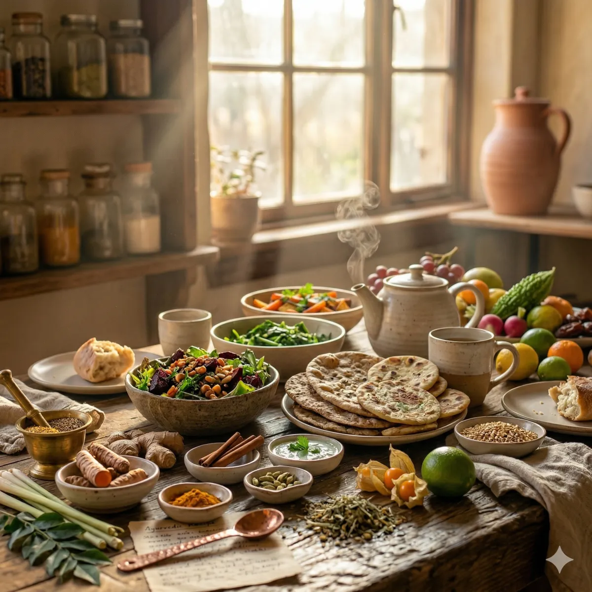 Repas équilibré et épices dans une ambiance chaleureuse pour la nutrition ayurvédique à Lausanne