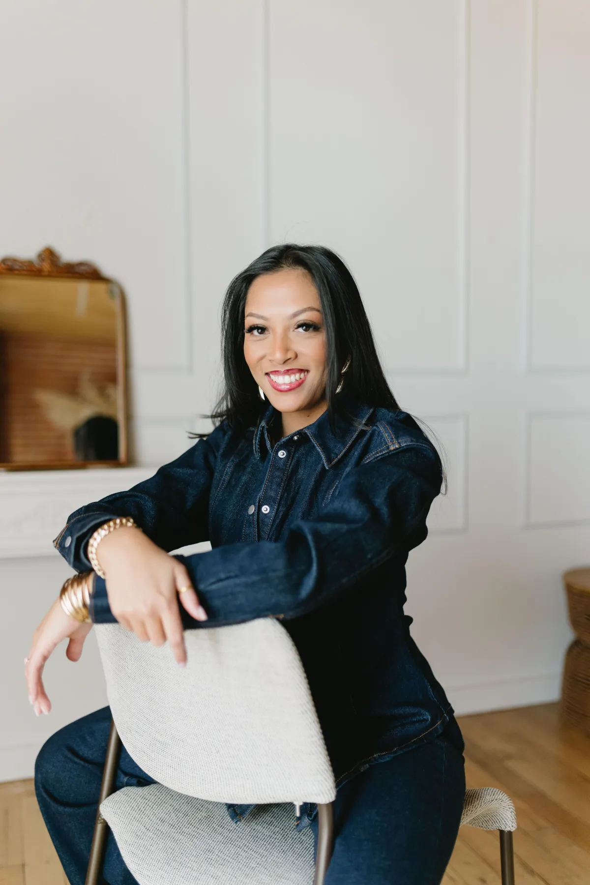 Founder of Alivia London Academy in a minimal black and white studio