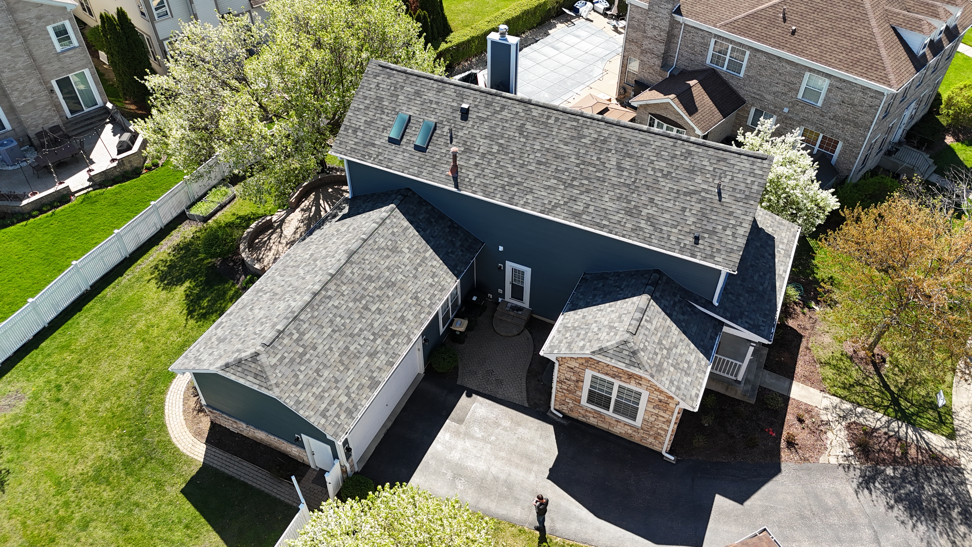 Malarkey Storm Gray shingle roof installed by Northwind Exteriors on a home in Park Ridge, IL, providing a timeless, sophisticated appearance with durable weather protection.