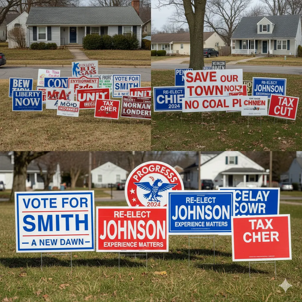 lawn display overun with campaign signs
