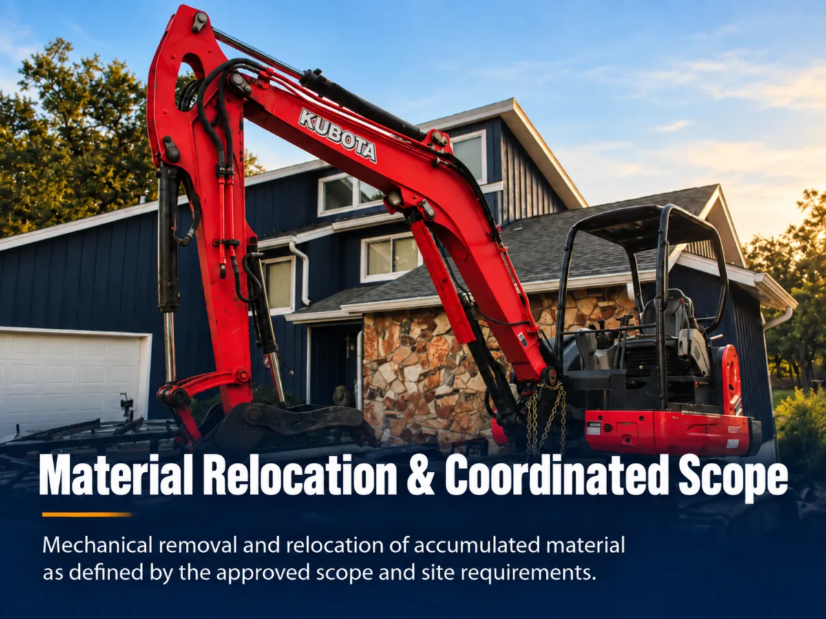 Excavator used for marine construction and dredged material handling