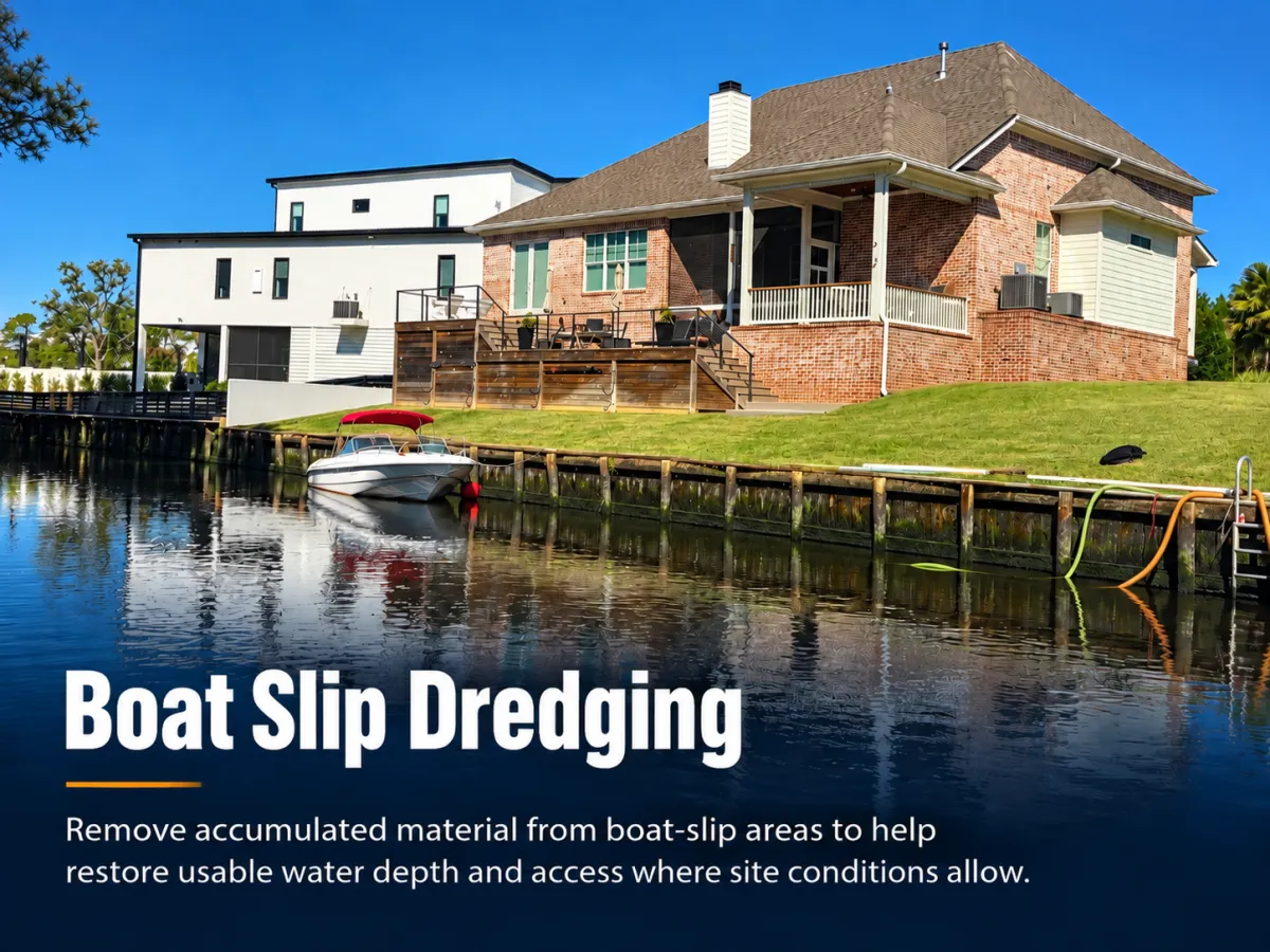 Boat slip waterfront dredging area on the Mississippi Gulf Coast