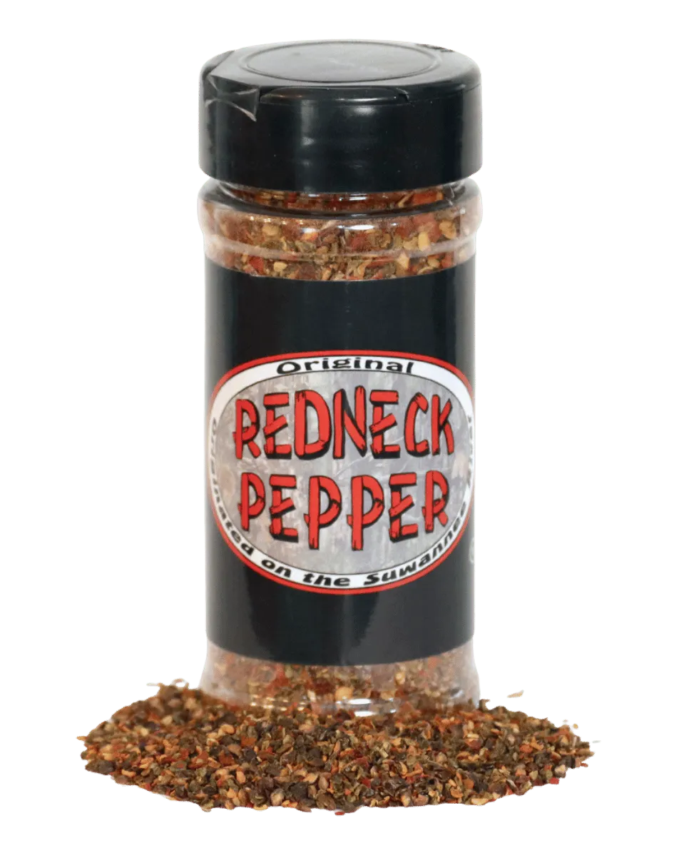 Original Redneck Pepper seasoning, 4 oz bottle Redneck Pepper camo leather patch hat