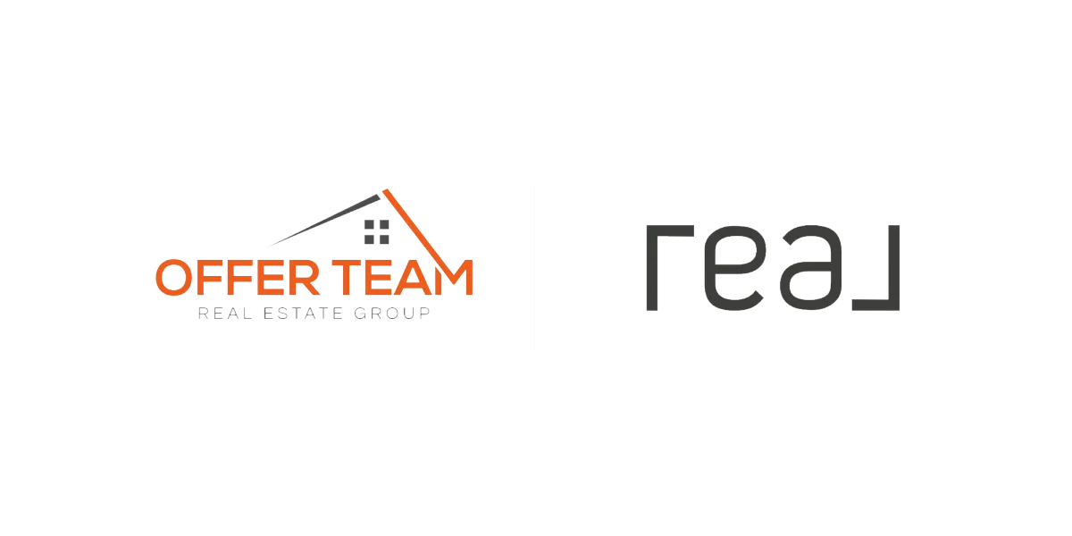 A logo featuring the words "Offer Team" in bold orange text, with a stylized roofline and a window above the word "Team." The roofline is depicted in black and orange, forming the shape of a house, symbolizing a real estate or housing-related business.