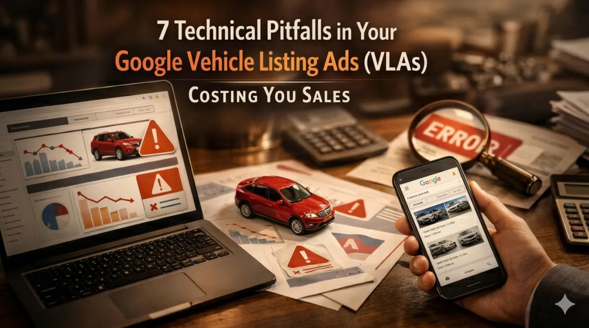 Google Vehicle Listing Ads setup showing errors impacting dealership sales and ad performance