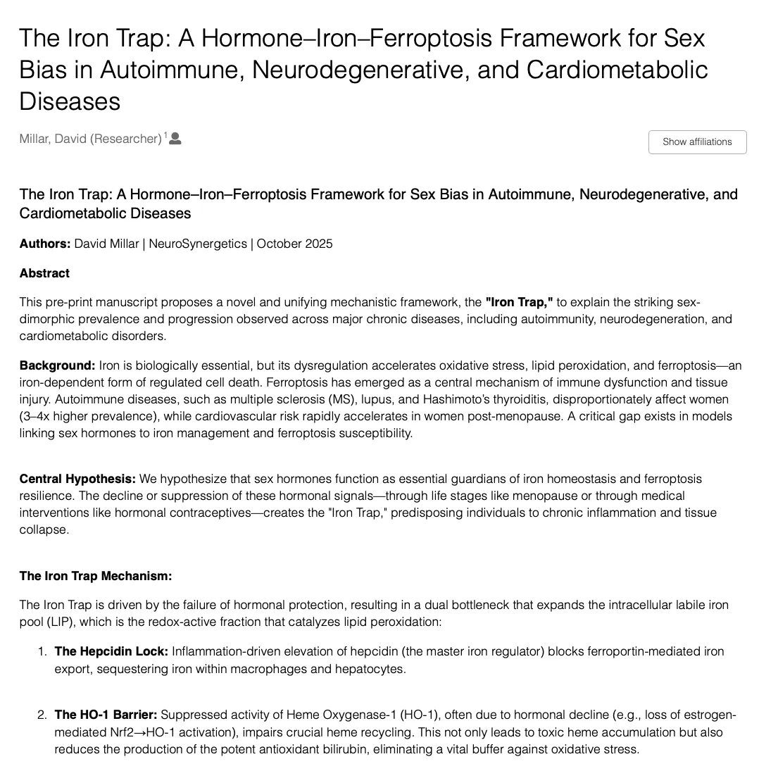 Estrogen and the Iron Trap explaining autoimmune conditions