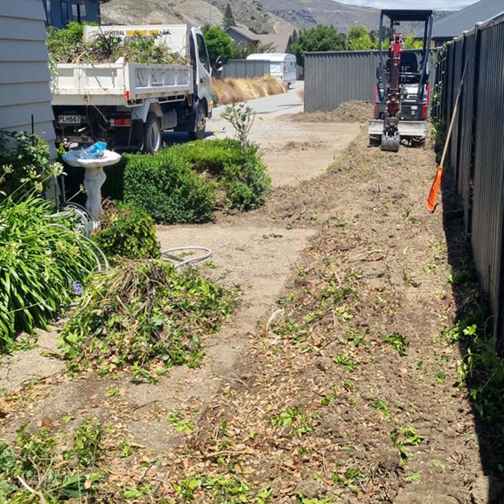 Before and after garden cleanup and waste removal from a residential property