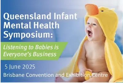 Logo of partner organisation "QLD Peri" featuring Chelsea Lukeratal and Infant Mental Health Symposium (2025)