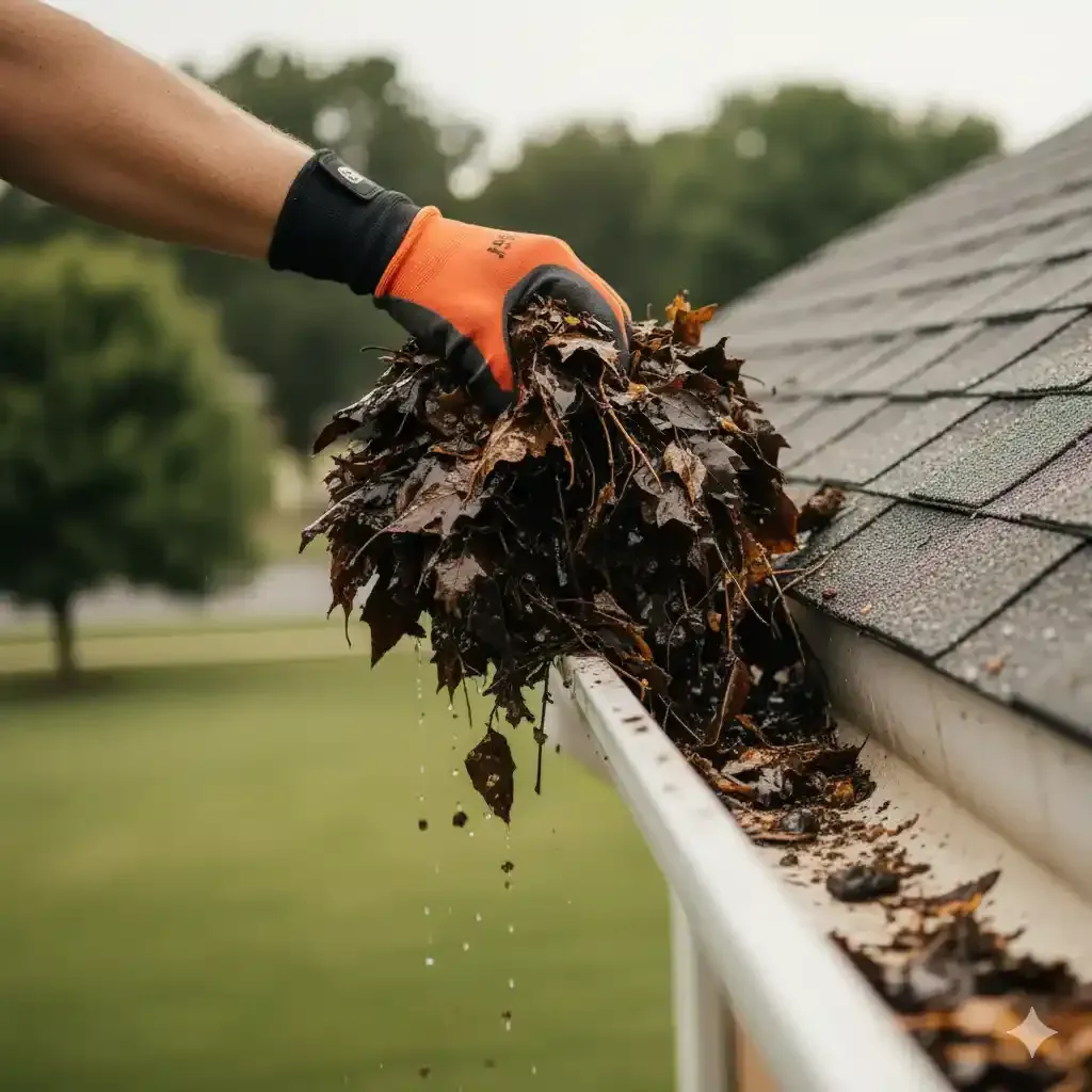 Pflanze wächst aus Dachrinne