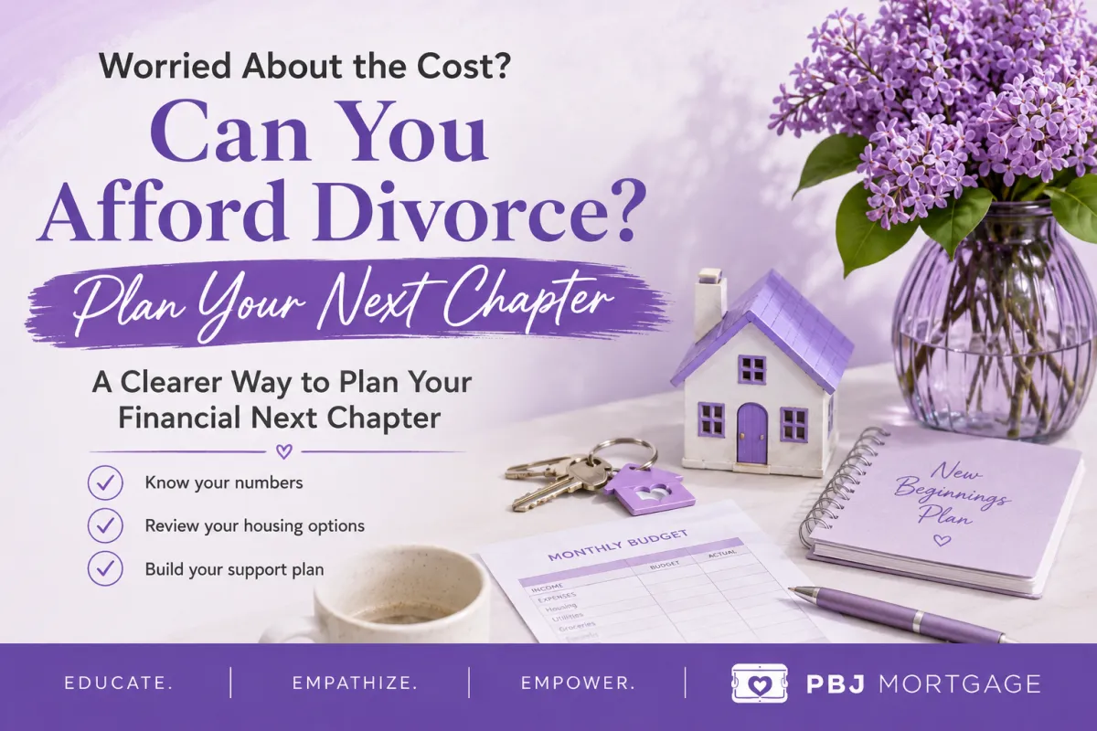 Jacqueline Jax Crider in a thoughtful pose beside practical questions about affording divorce.