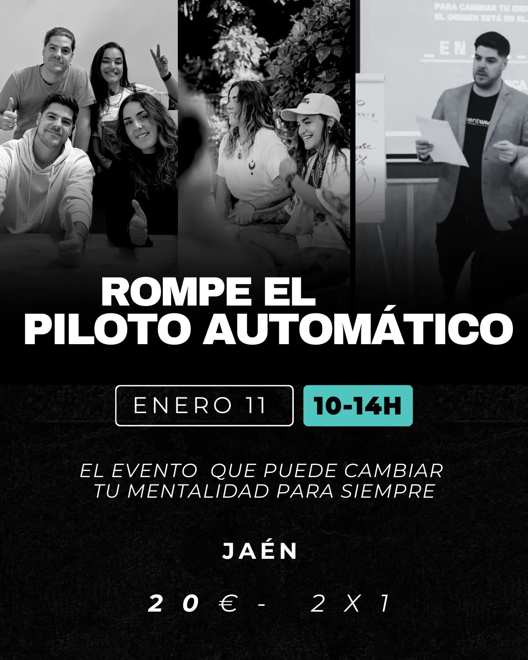 A diverse group of people in vibrant clothing, mid-celebration, confetti in the air, bright stage lights, all smiling and reaching upward, symbolizing breakthrough and transformation at a live event. The background is filled with energy and movement, capturing the excitement of a personal growth experience.